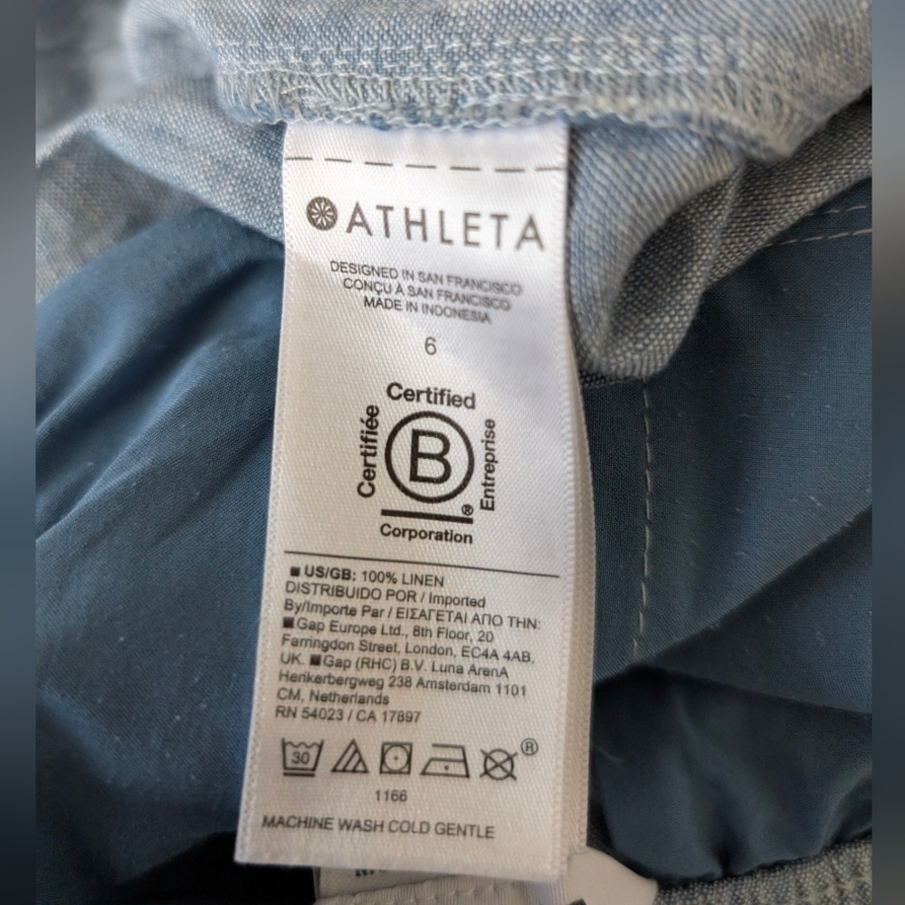 Athleta Retreat Linen Jogger Pants Womens 6 Heather Blue Zip Pockets Drawstring - Picture 7 of 12